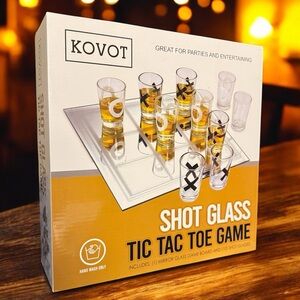 Shot Glass Tic Tac Toe - Mirror Glass Game Board & 10 Shot Glasses Set By Kovot